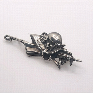 STERLING Silver Umbrella & Hat Brooch / Pendant 2.1” Vintage